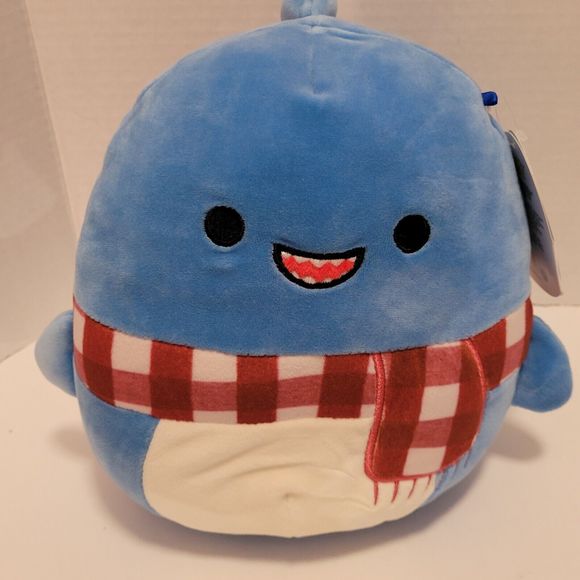 Squishmallow Rey Blue Shark w/ Check Scarf 8" Soft Plush Toy. NEW w/ Tags - Picture 2 of 12